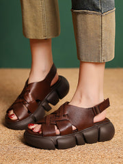 Women Summer Leather Spliced Solid Platform Sandals UI1026