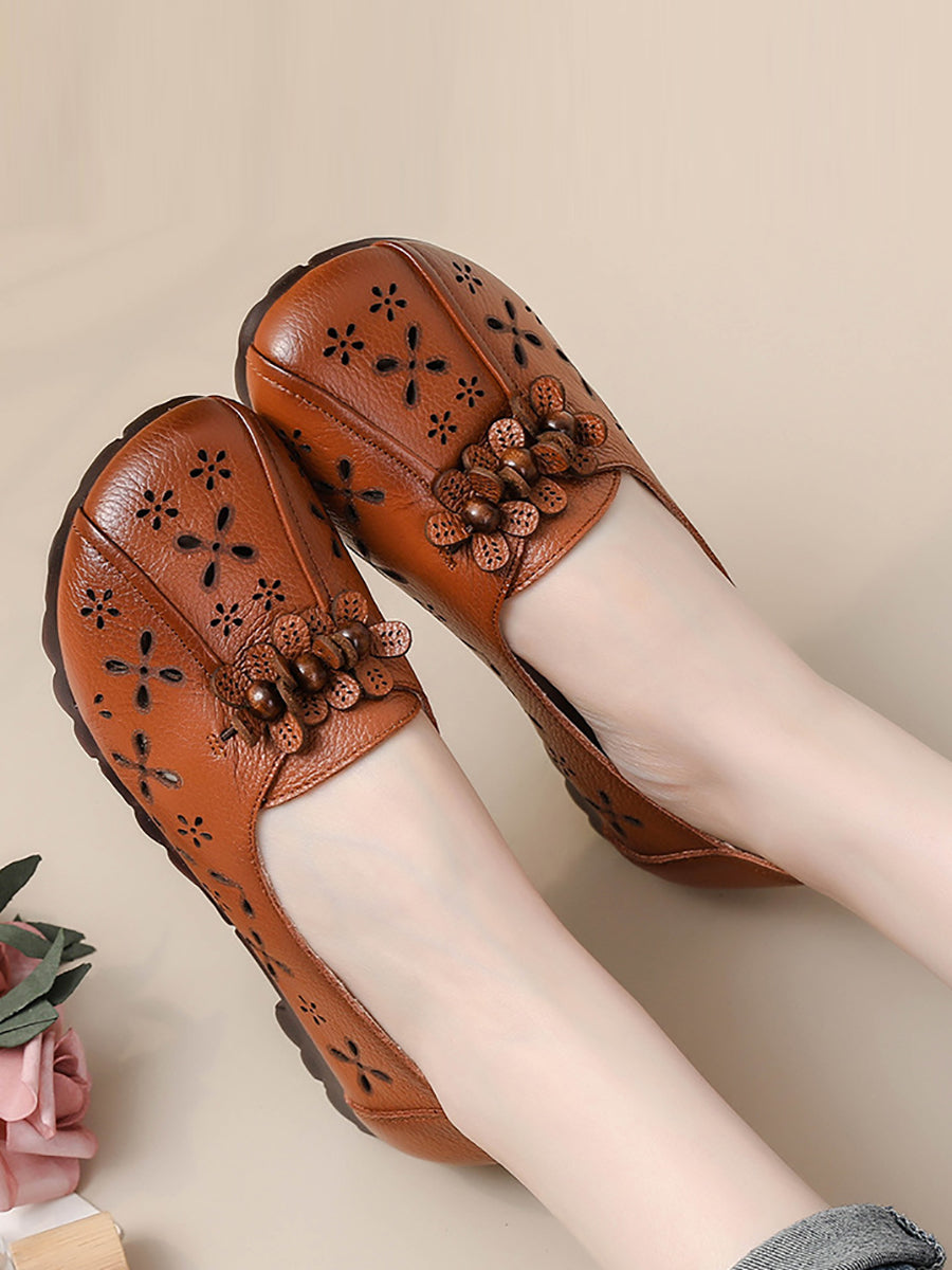 Women Summer Vintage Leather Flower Cutout Shoes FG1026