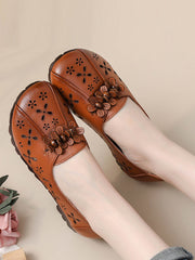 Women Summer Vintage Leather Flower Cutout Shoes FG1026