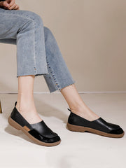 Women Summer Soft Leather Spliced Low-Heel Shoes AA1016