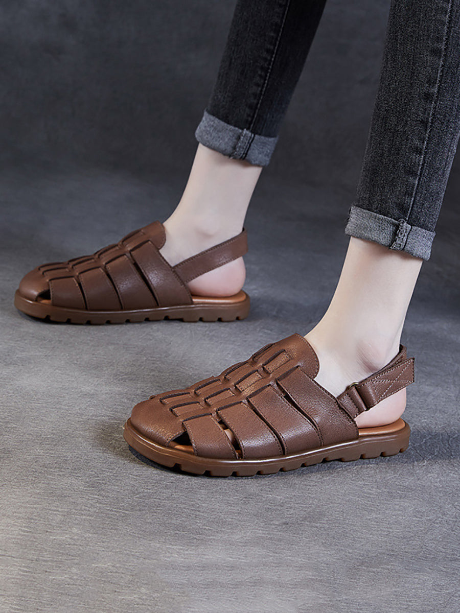 Women Summer Casual Leather Spliced Flat Slippers AA1015