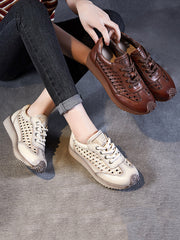 Women Summer Genuine Leather Cutout Platform Shoes CV1034