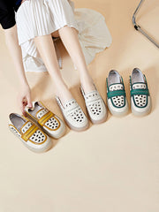 Women Summer Casual Leather Colorblock Flat Shoes FG1005