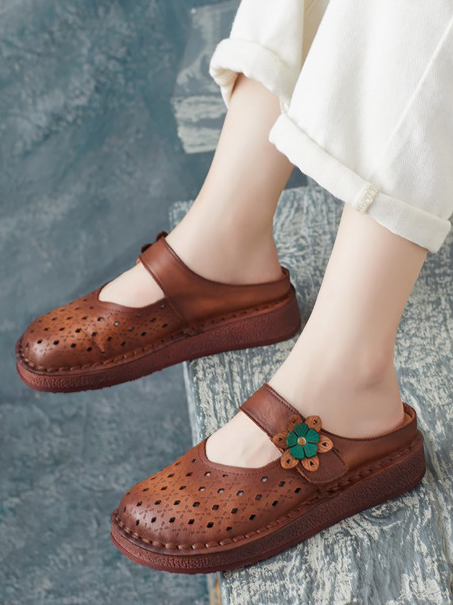 Women Summer Retro Leather Cutout Shoes BN1031