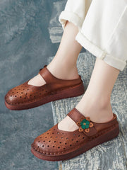 Women Summer Retro Leather Cutout Shoes BN1031