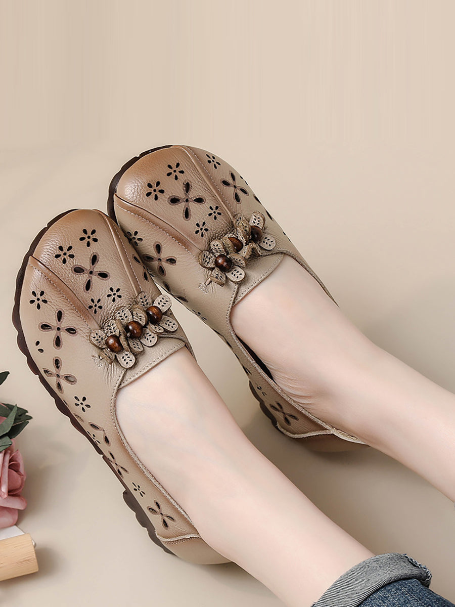 Women Summer Vintage Leather Flower Cutout Shoes FG1026