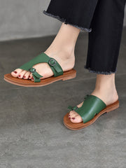 Women Casual Summer Soft Leather Flat Slippers WE1008