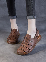 Women Summer Casual Leather Spliced Flat Slippers AA1015