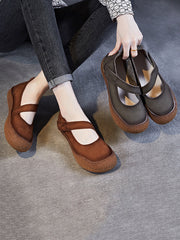 Women Summer Retro Leather Solid Flat Shoes QW1019