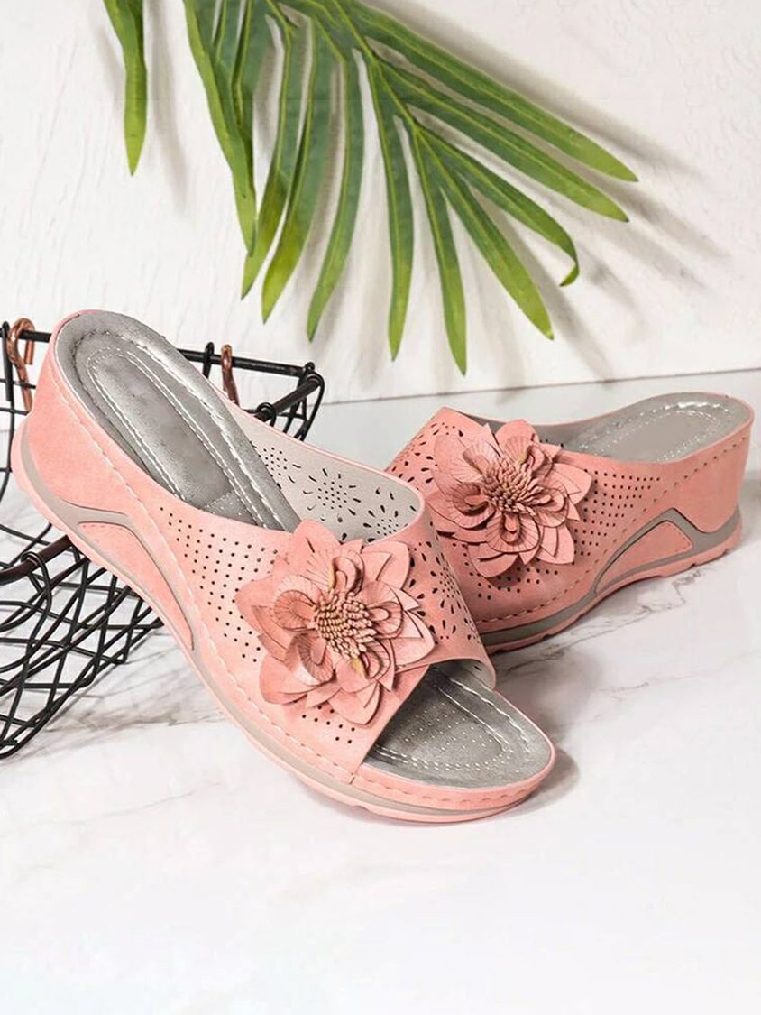 3D Floral Cutout Upper Vintage Bohemian Wedge Slippers QAS24