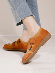 Women Summer Solid Leather Spliced Low Heel Shoes AA1047