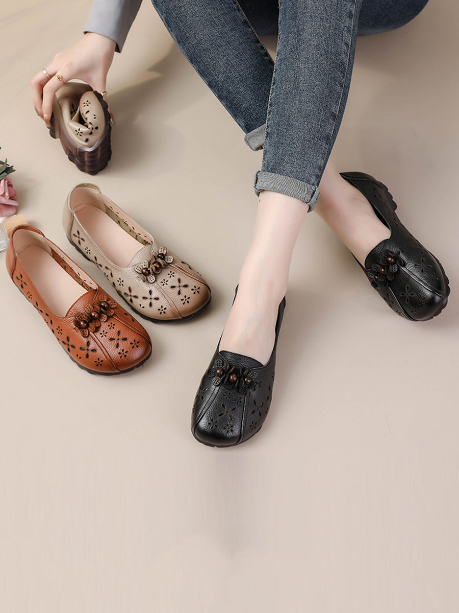 Women Summer Vintage Leather Flower Cutout Shoes FG1026