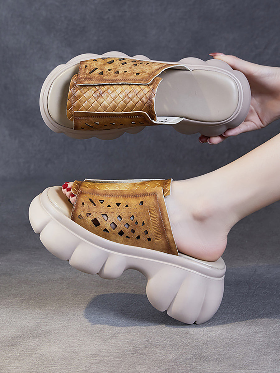 Women Summer Casual Leather Spliced Platfrom Slippers CV1033