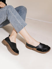 Women Summer Soft Leather Spliced Low-Heel Shoes AA1016