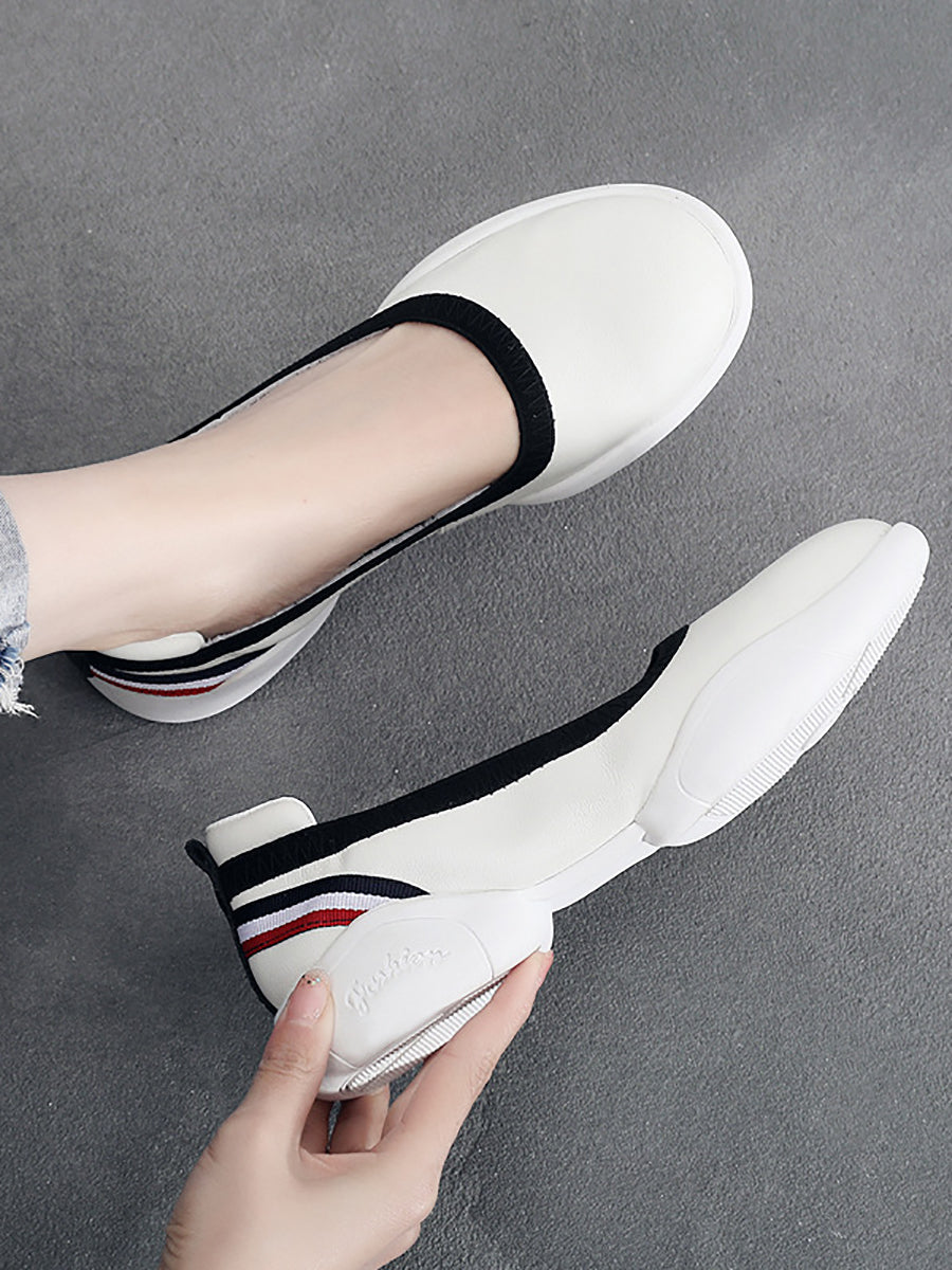 Women Summer Casual Leather Soft Spliced Flat Shoes UI1018