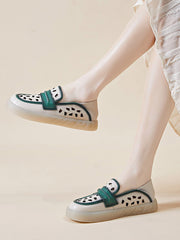 Women Summer Casual Leather Colorblock Flat Shoes FG1005