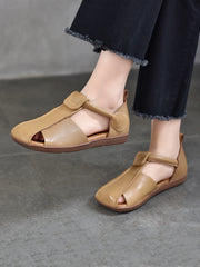 Women Summer Vintage Soft Leather Spliced Flat Sandals ZZ1027