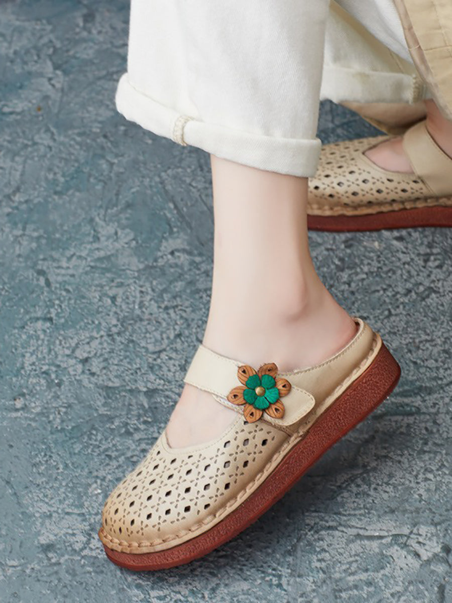 Women Summer Retro Leather Cutout Shoes ZZ1012