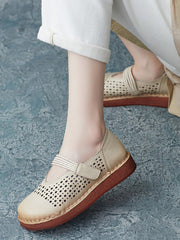 Women Summer Casual Leather Cutout Flat Shoes UI1016