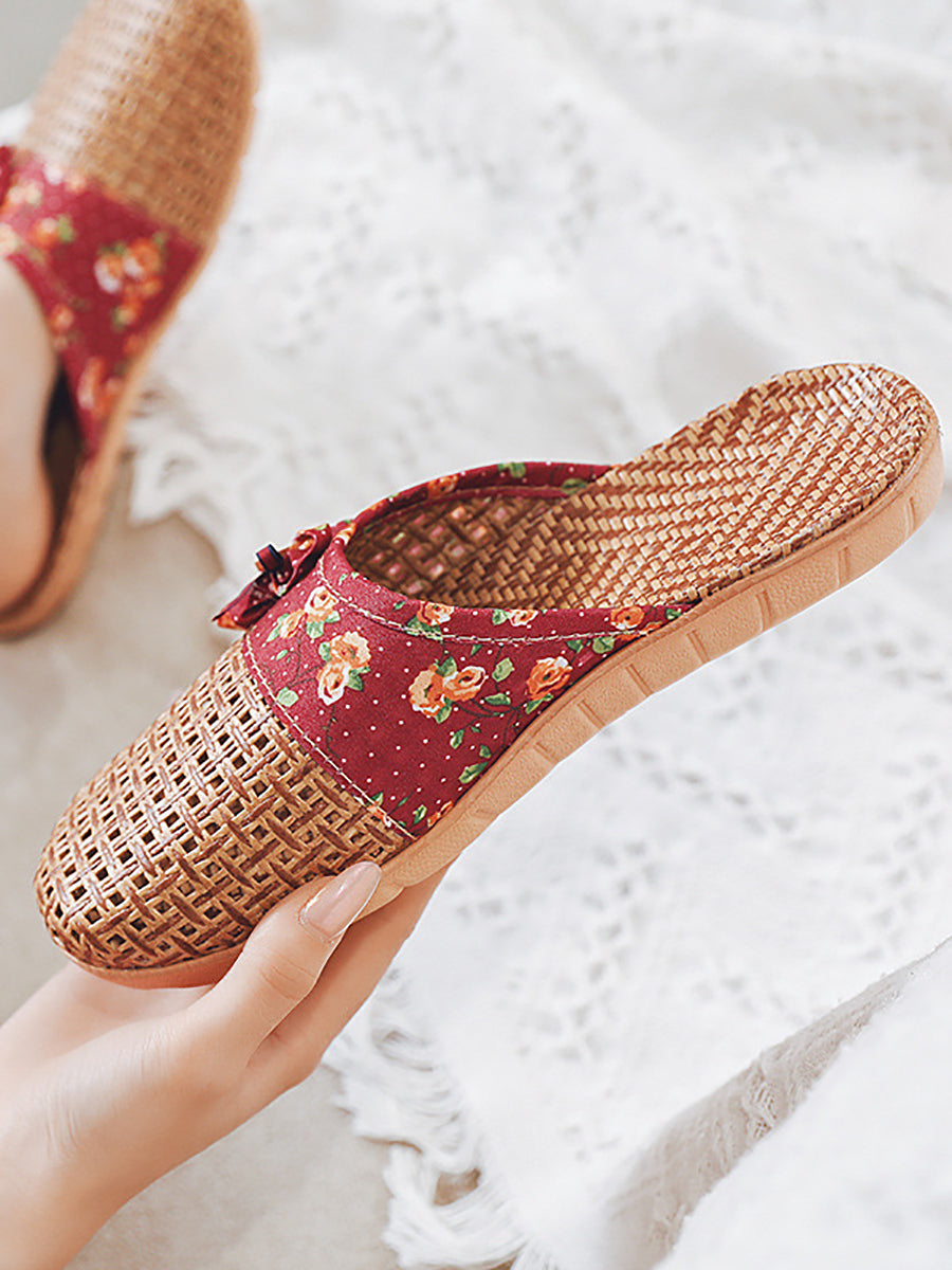 Women Summer Vintage Bamboo Weaving Spliced Slippers FG1022