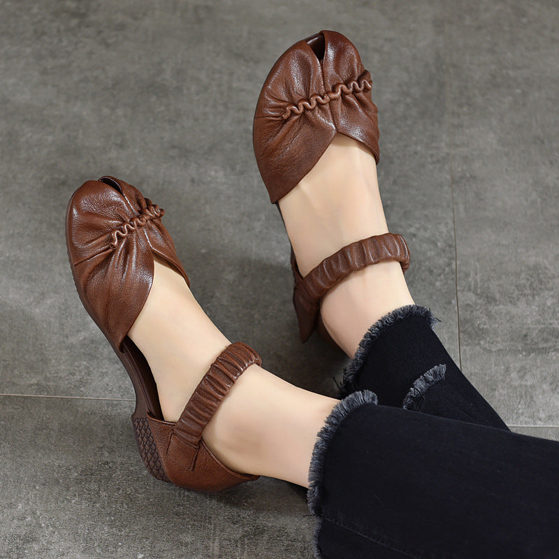 Women Summer Solid Artsy Leather Low-Heel Shoes UI1021