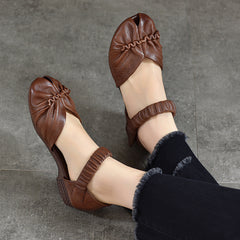 Women Summer Solid Artsy Leather Low-Heel Shoes UI1021