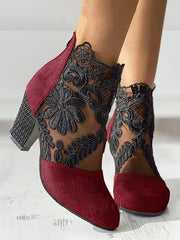 Lace Split Joint Chunky Heel Sandals Boots with Back Zip AH575