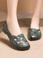 Women Summer Casual Leather Cutout Soft Flat Shoes AS1017