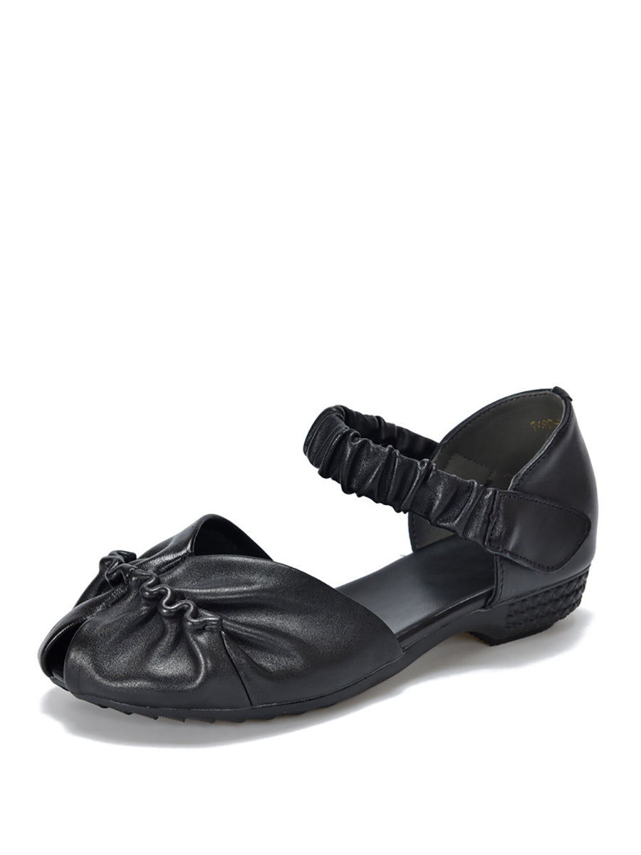 Women Summer Solid Artsy Leather Low-Heel Shoes UI1021