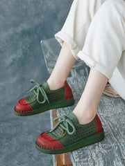 Women Summer Casual Colorblock Leather Flat Shoes AS1053