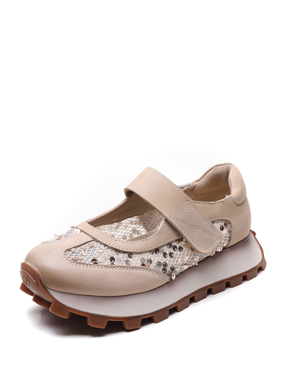 Women Summer Casual Leather Mesh Spliced Platform Shoes UI1028