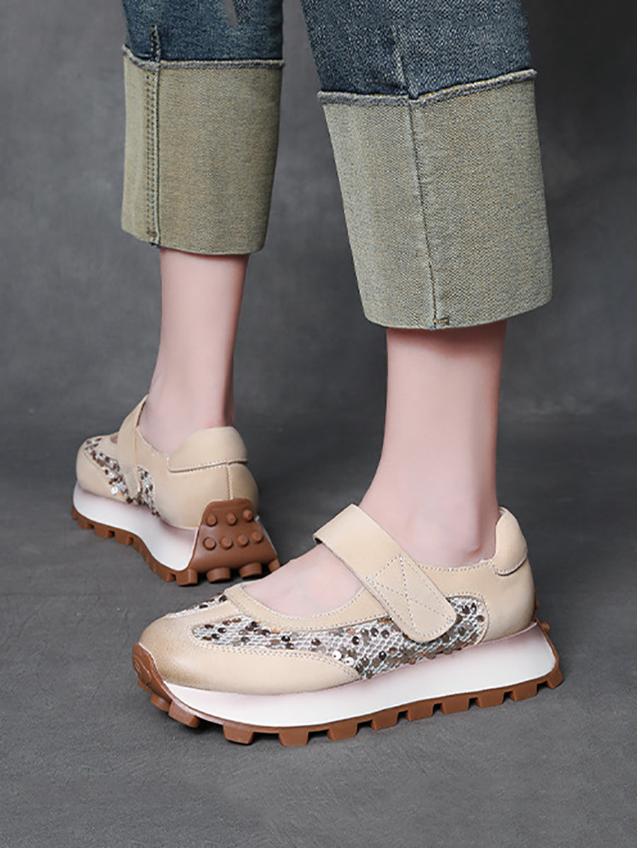 Women Summer Casual Leather Mesh Spliced Platform Shoes UI1028