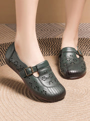 Women Vintage Leather Cutout Soft Flat Shoes AS1019