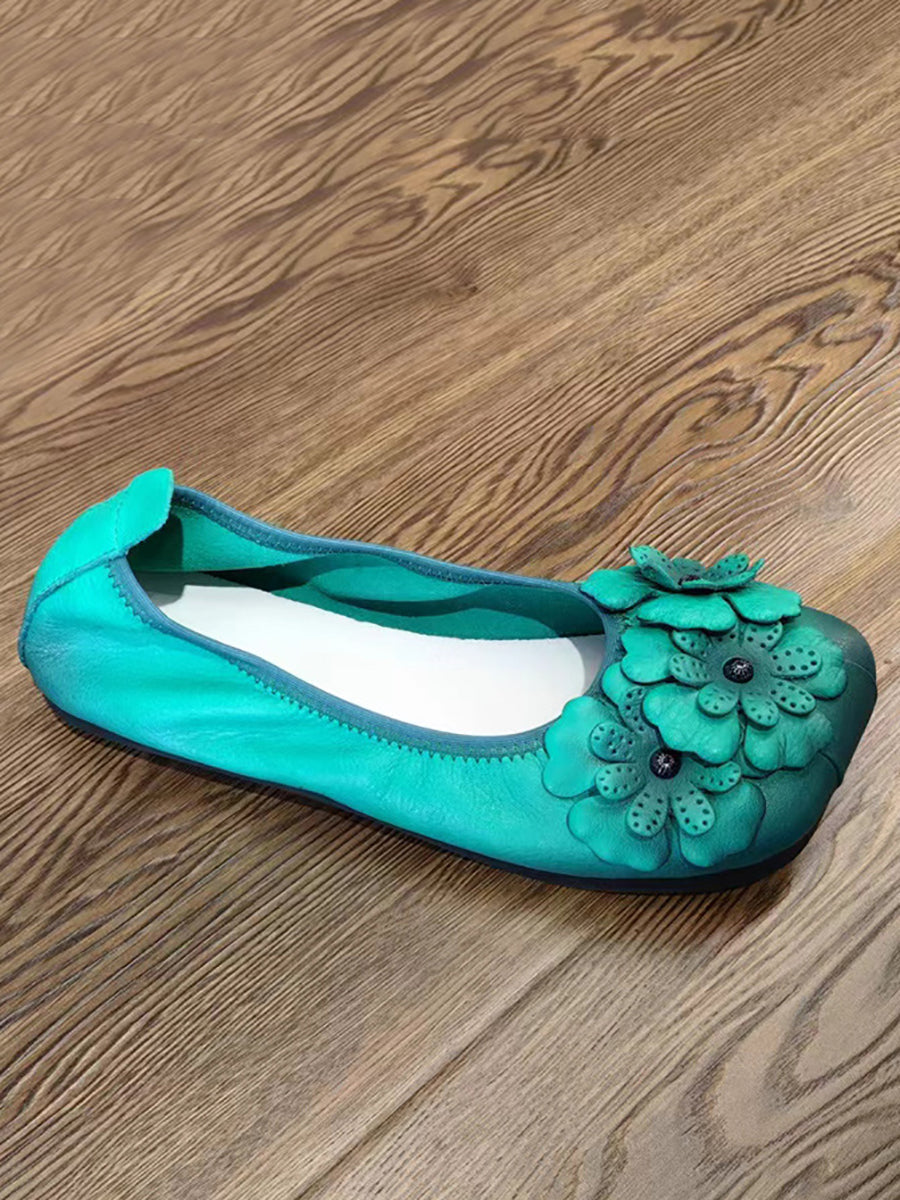 Women Artsy Summer Leather Flower Spiced Flat Shoes ZZ1041