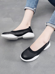 Women Summer Casual Leather Solid Low-Heel Shoes UI1017