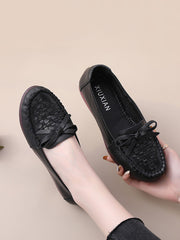 Women Summer Casual Solid Soft Leather Weave Flat Shoes FG1019