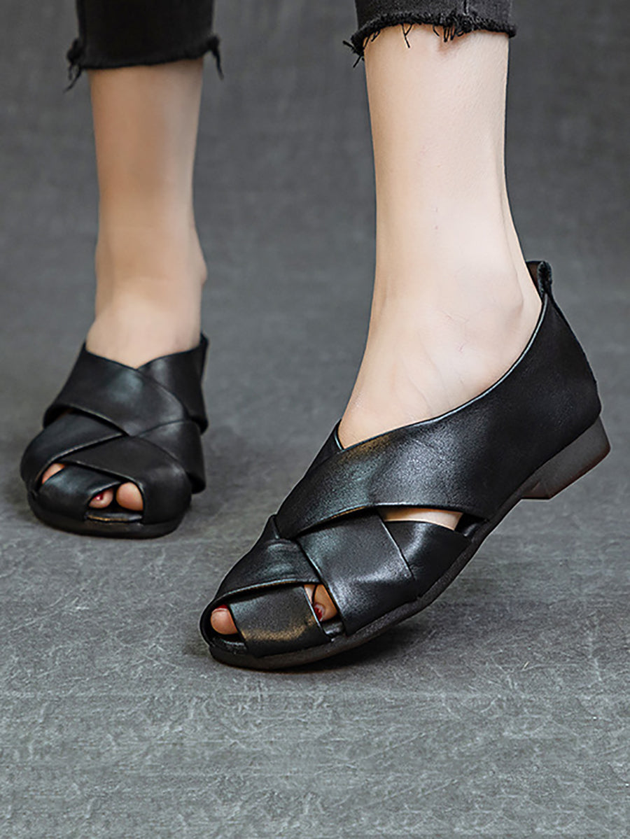 Women Summer Soft Leather Spliced Low-Heel Shoes CV1035