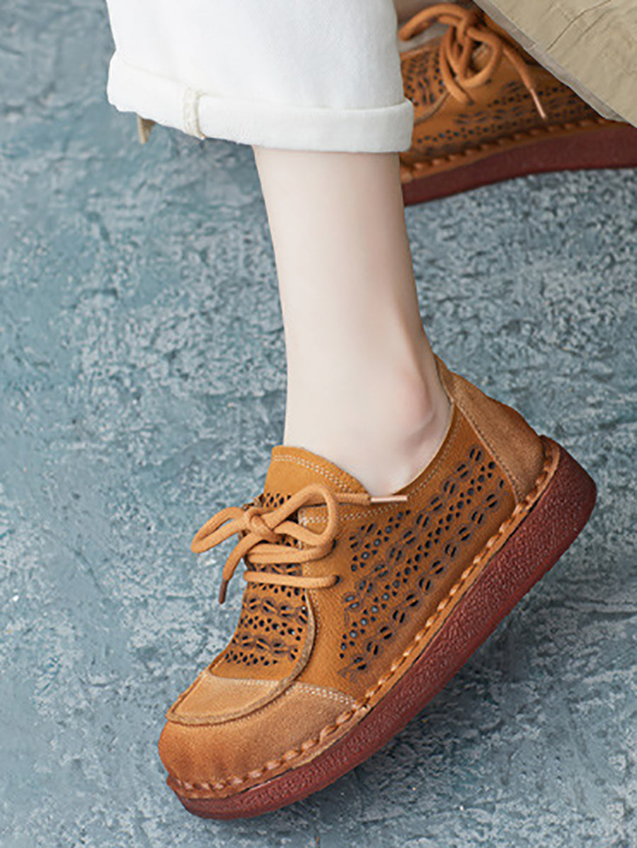 Women Summer Casual Colorblock Leather Flat Shoes AS1053