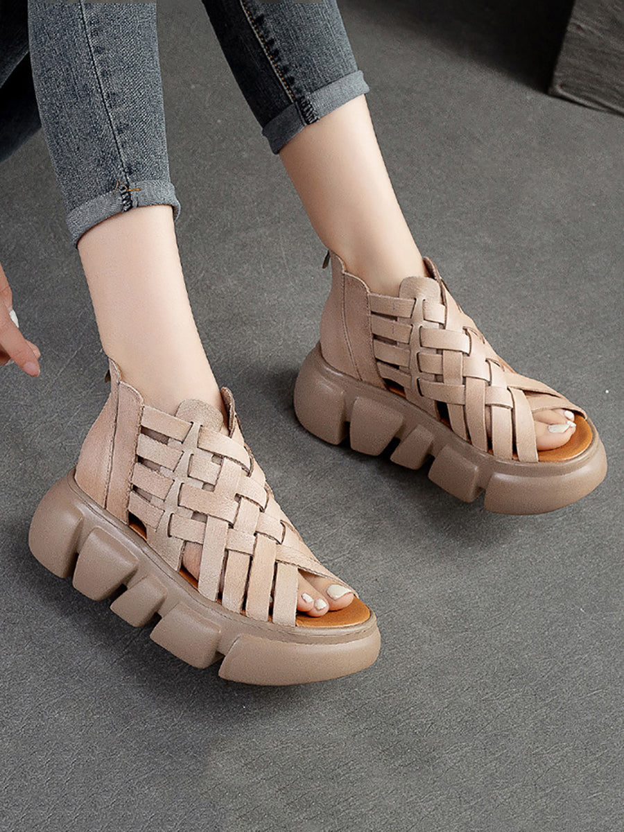 Women Summer Leather Weave Platform Sandals AS1016