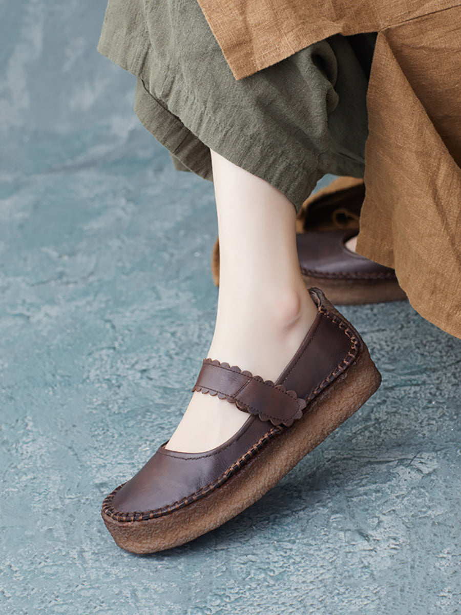 Women Summer Casual Solid Leather Velcro Flat Shoes ZZ1040