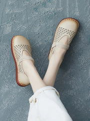 Women Summer Casual Leather Cutout Flat Shoes UI1016