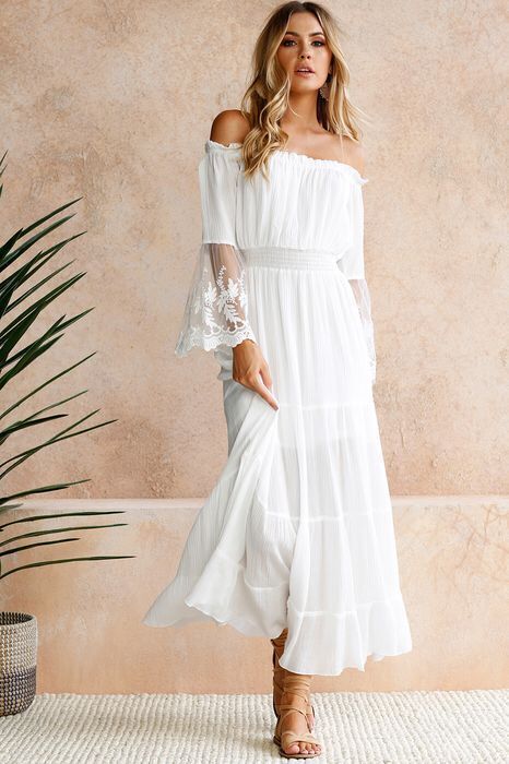 Allison Crochet Off The Shoulder Maxi Dress - Ivory