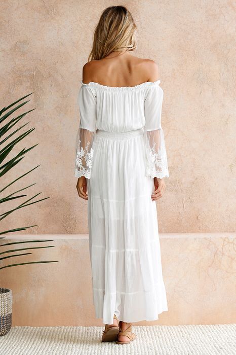 Allison Crochet Off The Shoulder Maxi Dress - Ivory