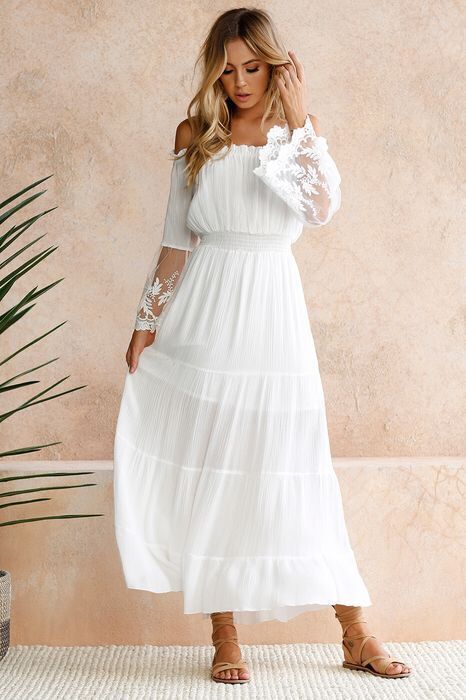 Allison Crochet Off The Shoulder Maxi Dress - Ivory