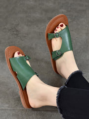 Women Casual Summer Soft Leather Flat Slippers WE1008