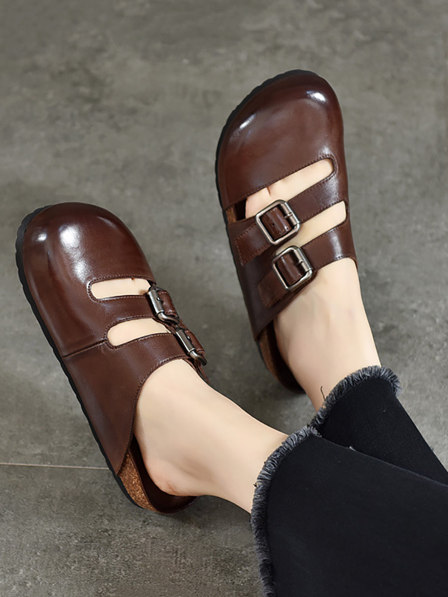 Women Summer Solid Leather Flat Birkenstock Slippers UI1024