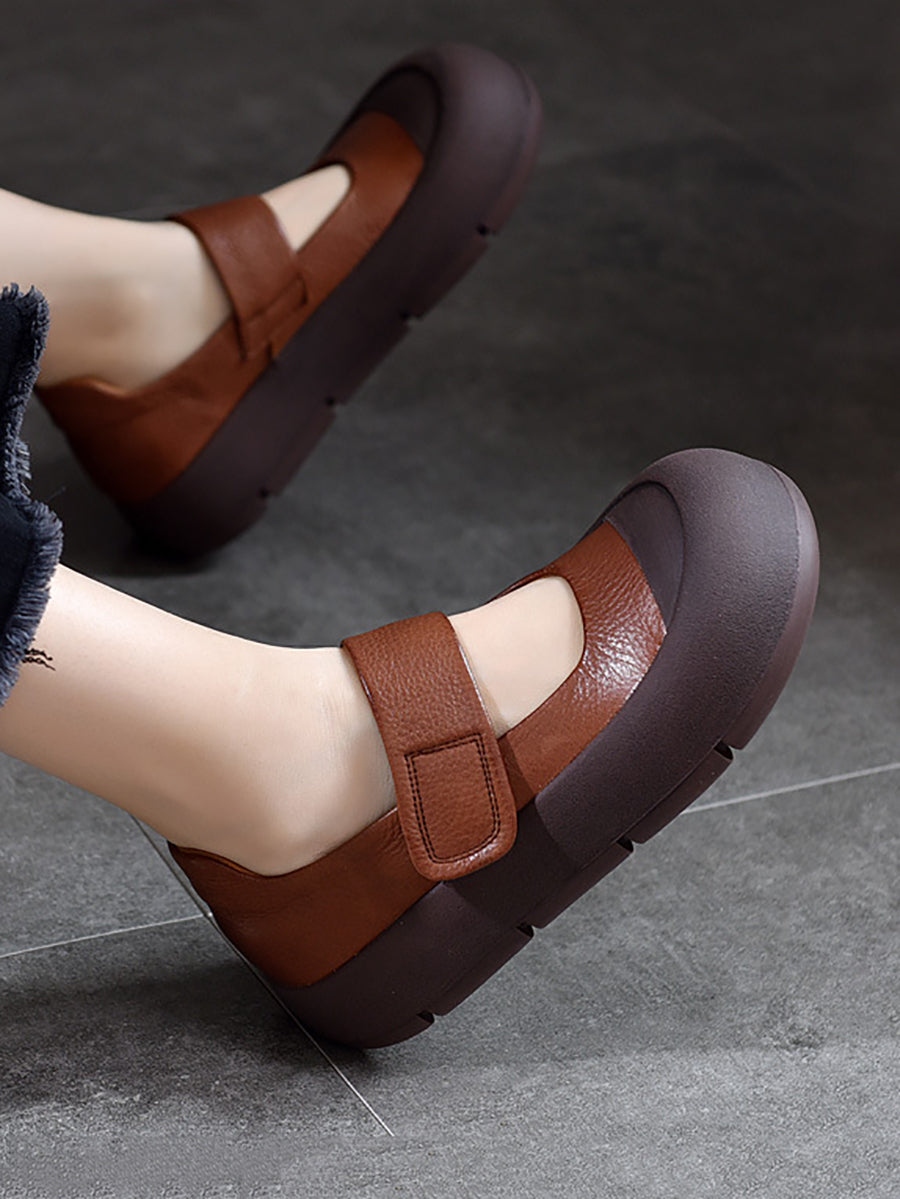 Women Summer Casual Leather Colorblock Flat Shoes CV1012