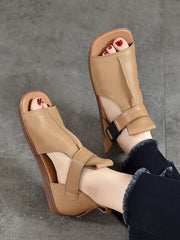 Women Summer Solid Leather Open-toe Flat Shoes UI1023