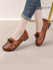 Women Summer Vintage Leather Flower Cutout Shoes FG1026