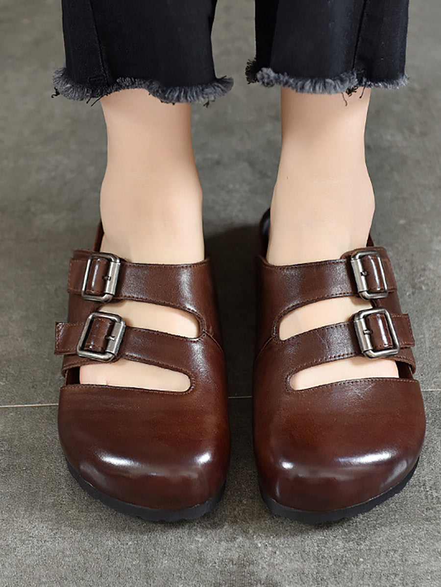 Women Summer Solid Leather Flat Birkenstock Slippers UI1024